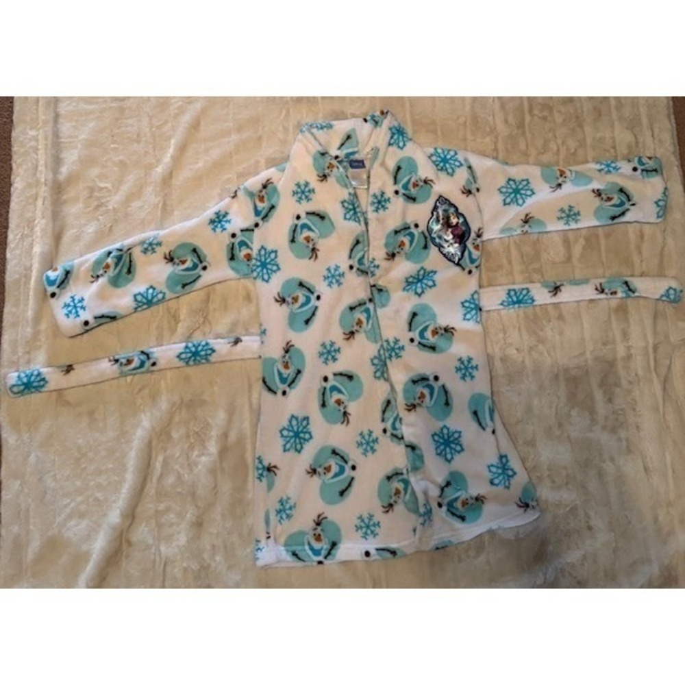 Disney Frozen Olaf Fleece Bathrobe Kids White Blue Anna Elsa Plush Robe 29in
